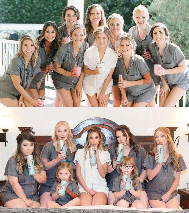 SWOMOG Womens Button Down Pajamas Set Short Sleeve Sleepwear Bride Soft Pj Lounge Sets XS-3XL Deep Grey Small - Image 3